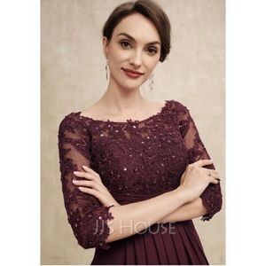 JJs House burgundy red mesh bodice rhinestone zip formal BRIDAL dress Sz‎ 36 NWT